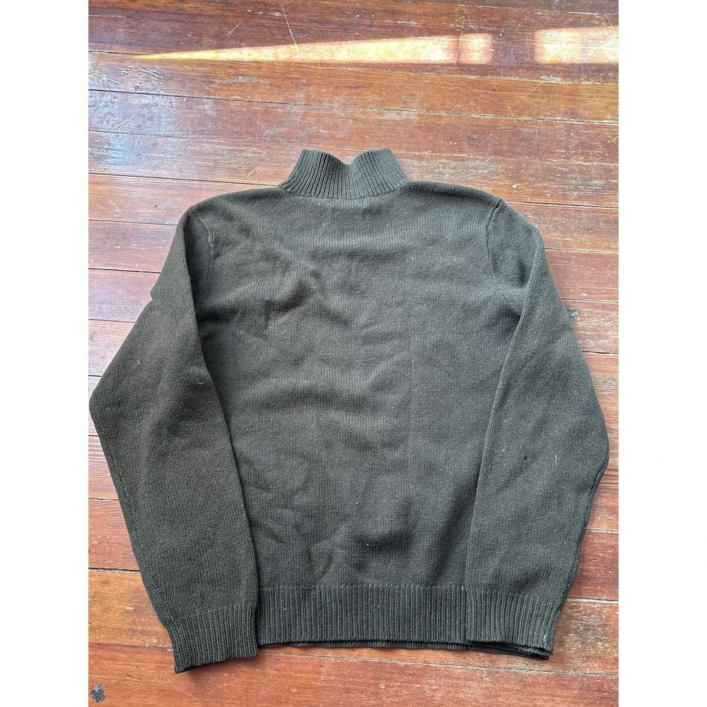 Polo Ralph Lauren Sweater Mens Large Green Lambswool Mock Neck Quarter Zip FLAW